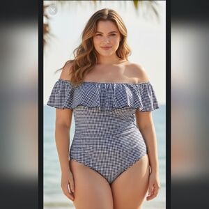🌟NWT 3x Kana Sol One Piece Gingham Ruffle Bathing Suit